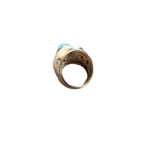 Lauren G. Adams Cocktail Ring Sz 8.25 Faux Turquoise Enamel Rhinestones Marked V - Picture 11 of 12